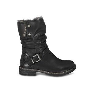 C. SHOES Womens Black Sherpa Slip Resistant Buckle Accent Round Toe Snow Boots